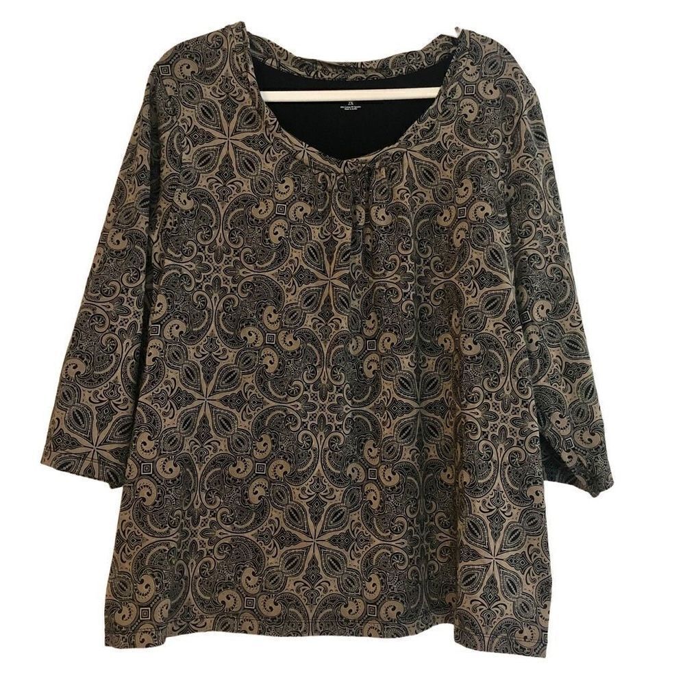 Croft & Barrow Women’s Stretch 2 XL Tan Black Blouse